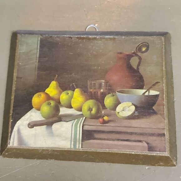 mid century wood plaque art (Set of 4) 6.5" x 5". - Picture 2 of 6